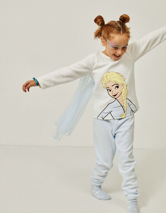 Pijama Polar com Capa Amovível para Menina 'Elsa', Branco/Azul Claro