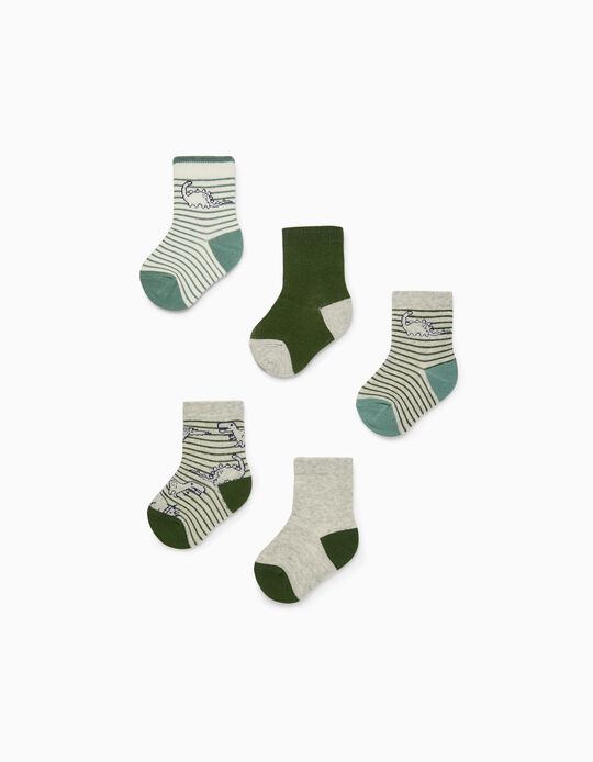 5-Pack Cotton Socks for Baby Boys 'Dinosaur', Grey/Green