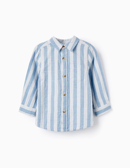 Camisa de Algodón a Rayas para Bebé Niño, Azul
