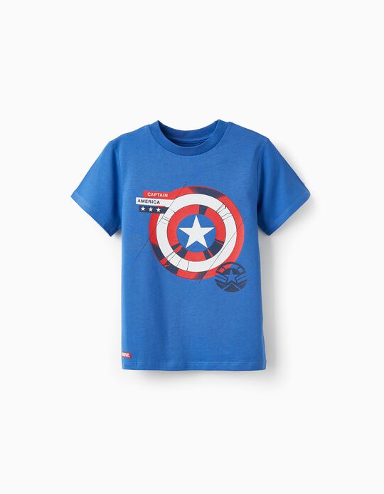 T-shirt en coton pour garçon 'Capitaine Amérique', Bleu