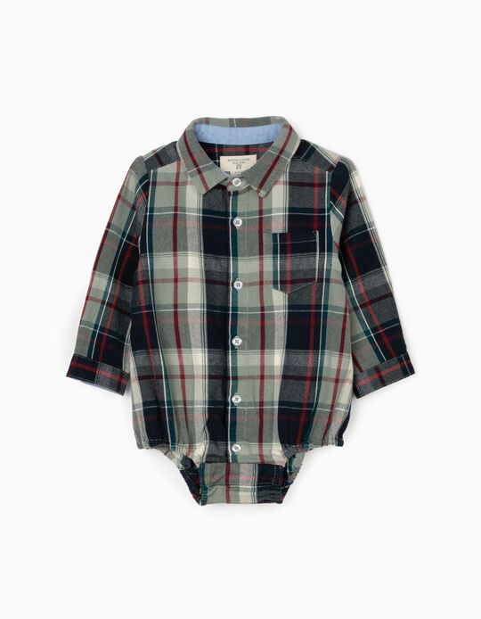 Plaid Shirt-Bodysuit for Newborn Baby Boys 'B & S', Multicoloured