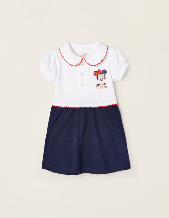 Cotton Dress for Newborn Baby Girls 'Minnie', White/Dark Blue