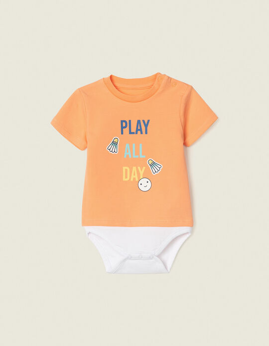 Bodysuit for Newborn Baby Boys 'Play All Day', Orange
