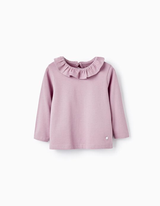 Long Sleeve T-shirt with Ruffled Collar for Baby Girls, Pink