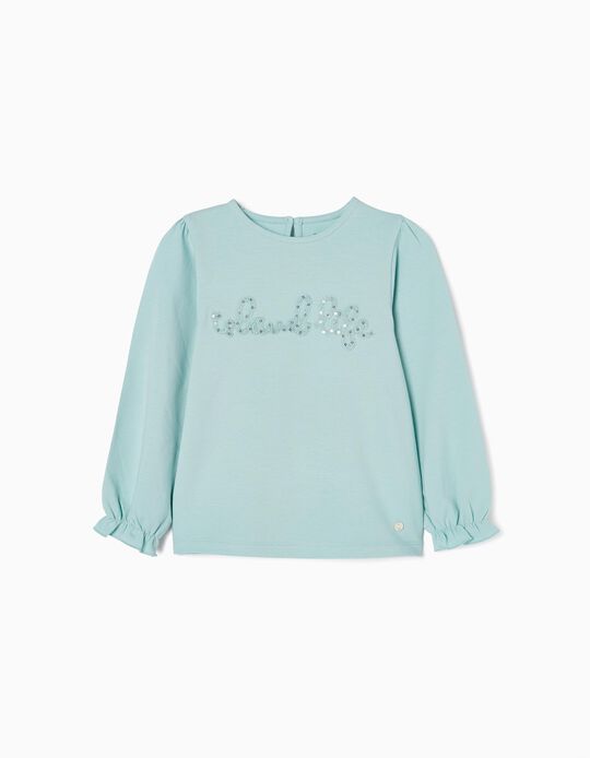 Long Sleeve Cotton T-shirt for Girls 'Island Life', Light Blue