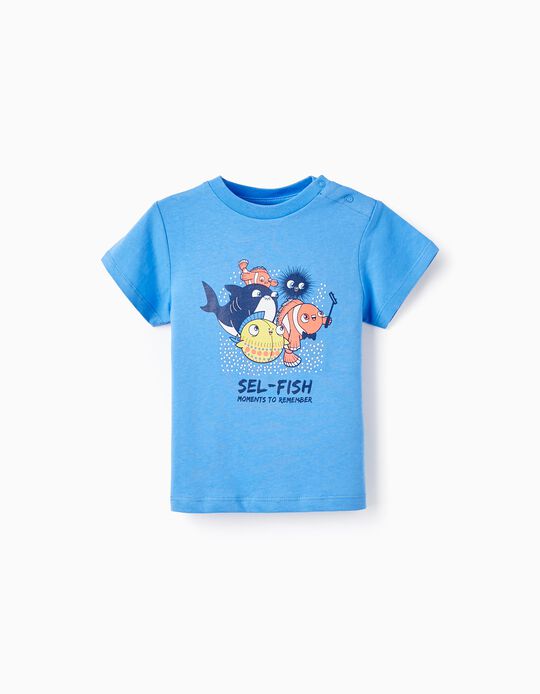 T-shirt de Algodão com Estampado para Bebé Menino 'Barbatana', Amarelo