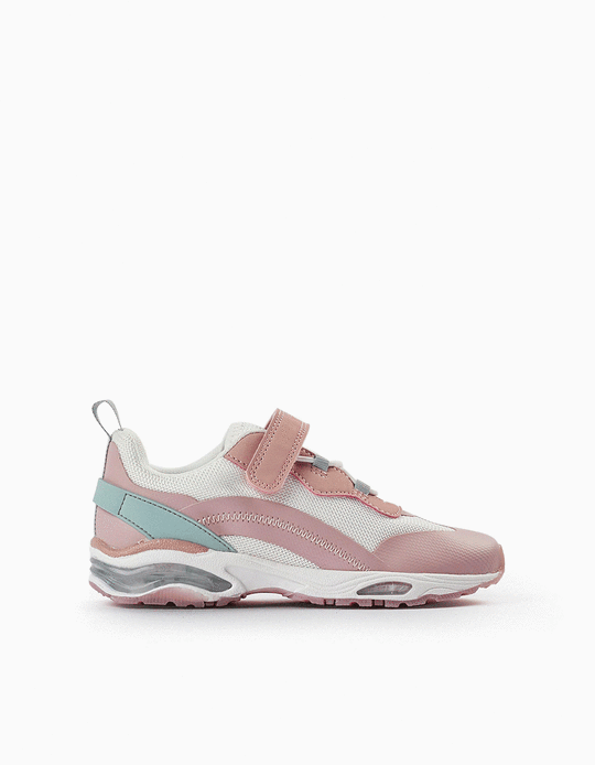 Trainers with Lights for Girls, White/Pink/Grey
