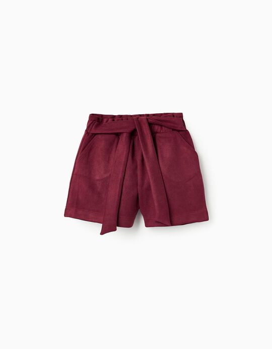 Buy Online Velour Shorts with Ribbon for Girls, Burgundy