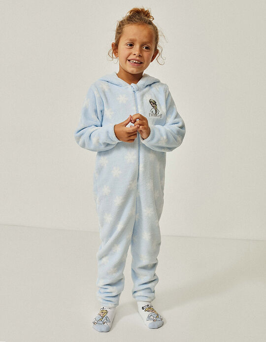 Pijama-Macacão de Peluche para Menina 'Elsa', Azul/Branco