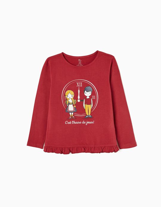 Long Sleeve Cotton T-shirt for Girls 'Playtime', Burgundy