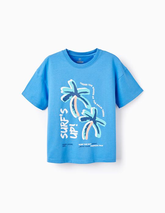 T-shirt de Algodão com Estampado para Menino 'Surf', Azul