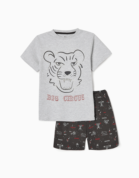 Pijama de Algodão Brilha no Escuro para Menino 'Tigre', Cinza Claro/Escuro