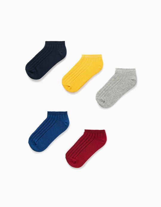 5 Pairs of Ribbed Ankle Socks for Boys, Multicoloured
