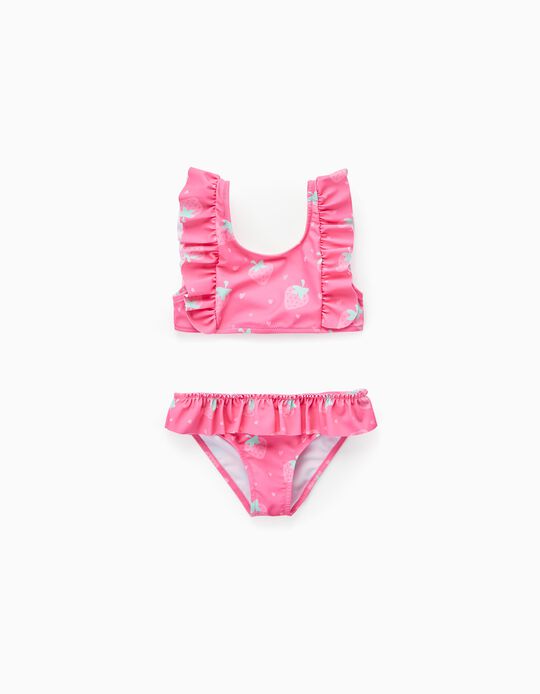 Bikini con Volantes para Niña UPF 80 'Strawberry', Rosa