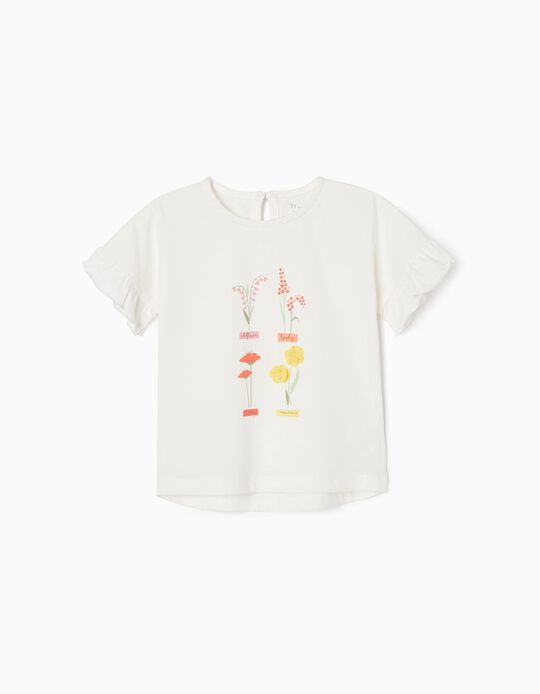 Camiseta de Algodón para Bebé Niña 'Flores', Blanco