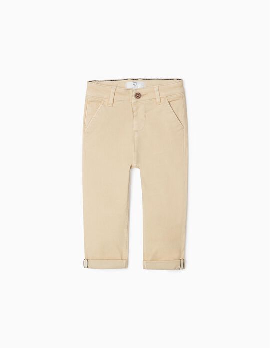 Twill Chino Trousers for Baby Boys, Beige 