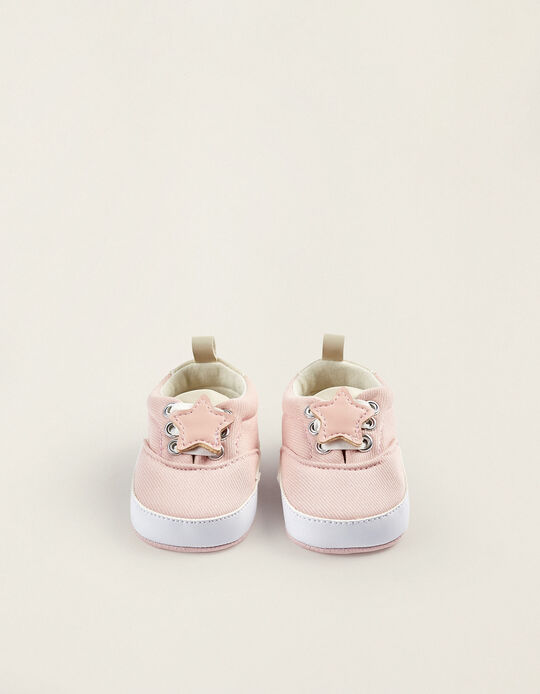 Fabric Trainers with Star for Newborn Girls, Light Pink