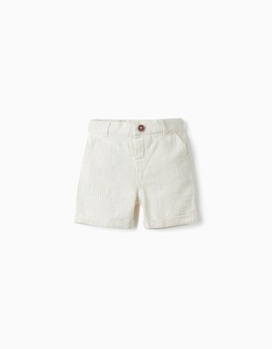 Striped Chino Shorts for Baby Boys, White/Beige