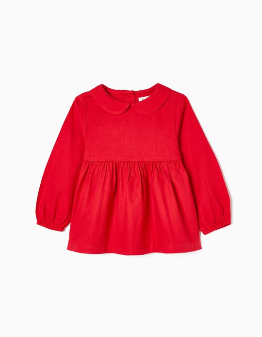 Cotton Twill Blouse for Baby Girls, Red