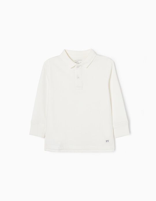 Long Sleeve Cotton Polo Shirt for Boys, White