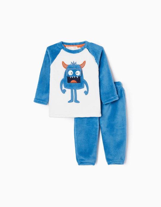 Plush Fleece Pyjamas for Baby Boys 'Monster', Blue/White