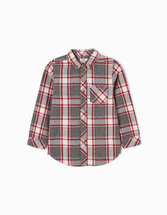 Camisa a Cuadros de Algodón para Niño 'B&S', Gris/Rojo