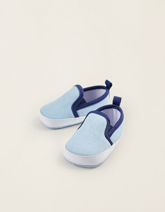 Zapatos de Tela y Piel para Recién Nacido, Azul
