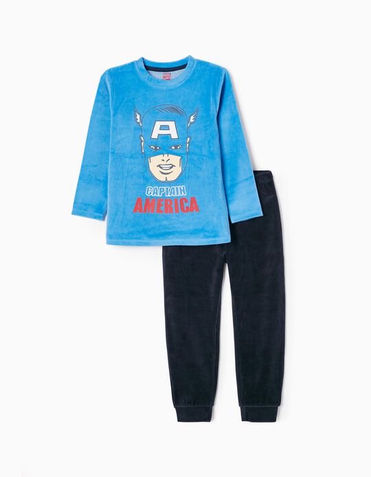 Velour Cotton Pyjamas for Boys 'Captain America', Blue