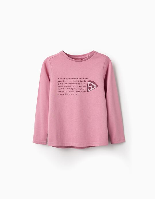 Comprar Online T-shirt de Manga Comprida com Purpurinas para Menina 'NY Pizza', Rosa