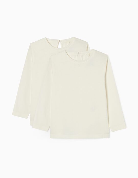 Acheter en ligne 2 T-shirts à Manches Longues en Coton Bébé Fille, Blanc