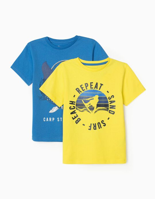 2 Camisetas para Niño 'Ocean', Azul/Amarillo