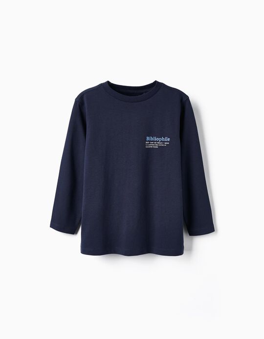 Long Sleeve Cotton T-shirt for Boys 'Bibliophile', Dark Blue