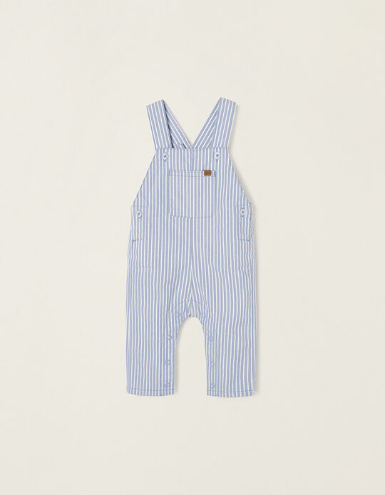 Striped Dungarees with Cotton Lining for Newborn Babies, White/Blue