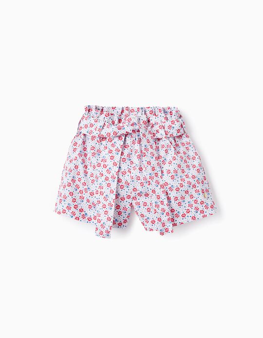 Floral Pattern Shorts for Baby Girls, White/Red/Blue