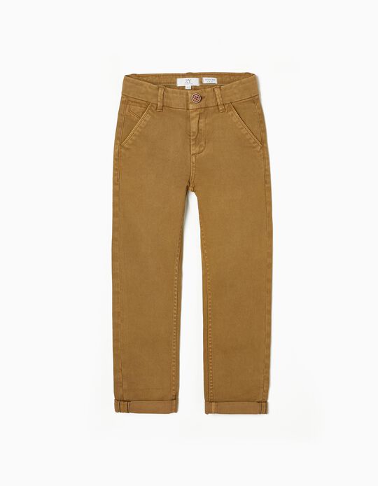 Pantalon Chino en Sergé de Coton Garçon 'Slim Fit', Camel
