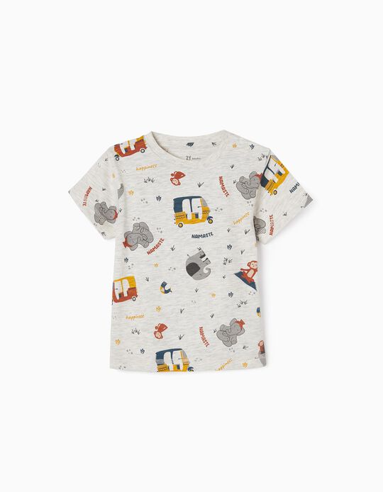 Cotton T-shirt for Baby Boys 'Namaste', Grey
