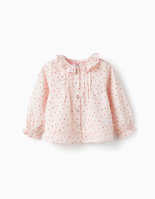Comprar Online Blusa em Sarja de Algodão com Padrão Floral para Bebé Menina, Rosa