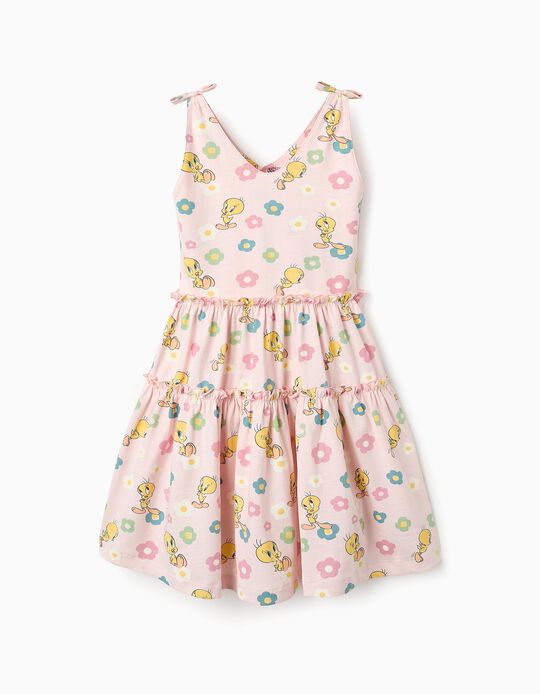 Buy Online Sleeveless Cotton Dress with Pattern for Girls 'Tweety', Pink