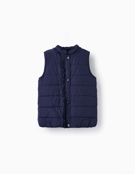 Quilted Vest with Ruffles and Fleece Lining for Girls, Dark Blue