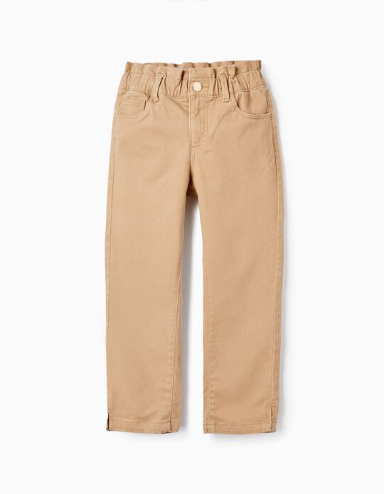 Cotton Twill Trousers for Girls, Beige