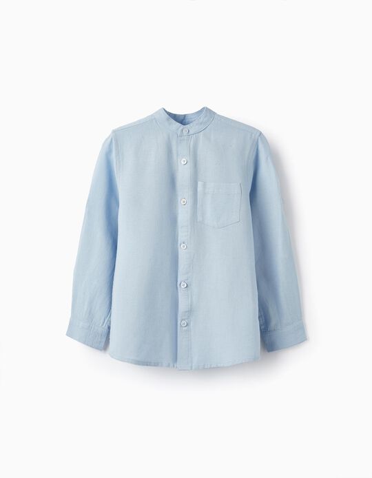 Camisa de Manga Comprida de Linho para Menino, Azul Claro