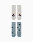 Pack of 2 Pairs of Antislip Socks for Boys 'Mickey', Grey/Dark Blue