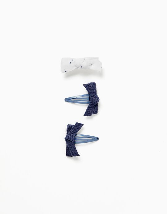 3-Pack Hair Clips for Babies and Girls, Blue/White