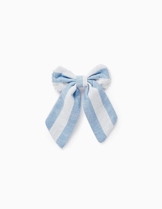 Pince à cheveux avec nœud à rayures et dentelle pour bébé et fille, Bleu/Blanc