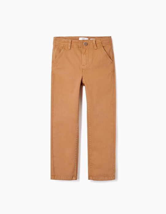 Cotton Twill Chino Trousers for Boys 'Slim Fit' , Beige
