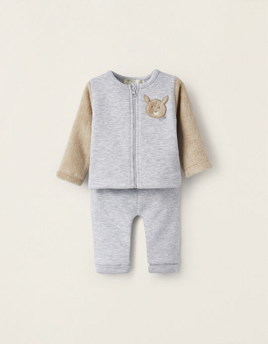 Coat + Trousers with Fur for Newborns, Grey