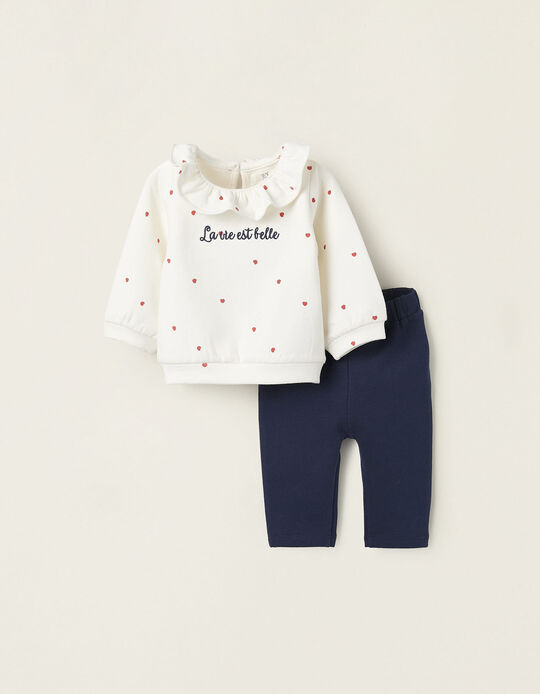 Comprar Online Sweat Estampada + Calças para Bebé Menina, Branco/Azul Escuro