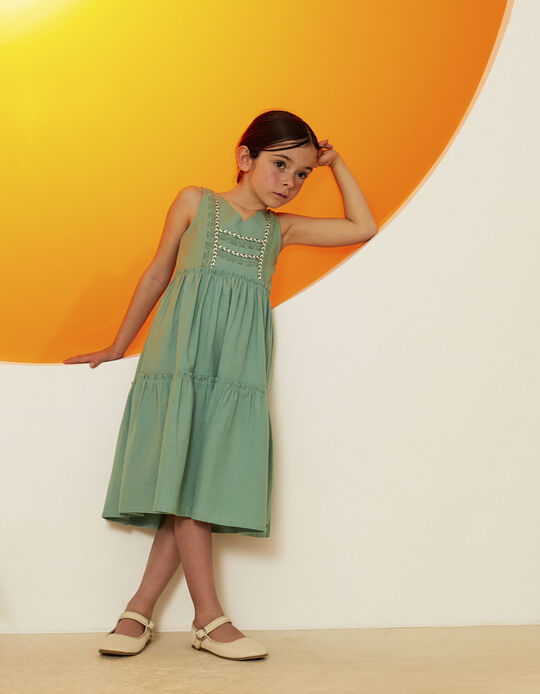 Comprar Online Vestido de Algodão e Linho para Menina, Verde
