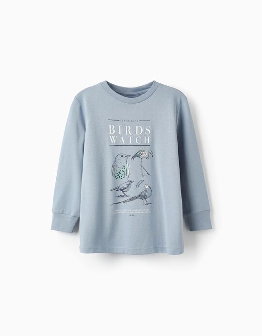 T-Shirt de Manga Comprida para Menino 'Birds Watch', Azul Claro