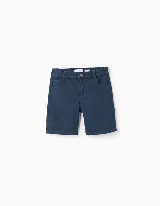 Shorts de Sarga de Algodón para Niño, Azul Oscuro